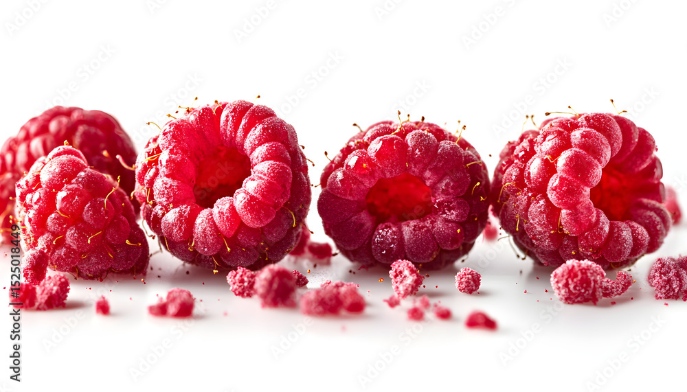 Poster smashed raspberries isolated on white