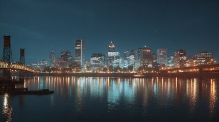 Fototapeta premium Night city at the park with commercial building Night city at the park with commercial building