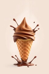 chocolate ice cream with chocolate in cream background.