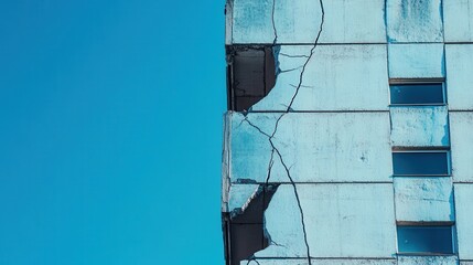 a high rise building with cracks forming due to internal pressure, metaphor for what hypertension does to organs.