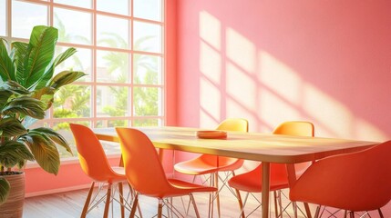 Fototapeta premium Bright pink walls complementing the interior design aesthetics.