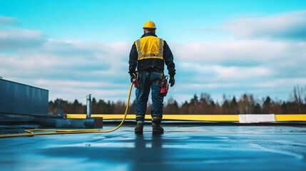Renovation in Progress: Commercial Building's Flat Roof Painting