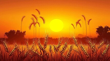 Scenic view of a wheat field bathed in sunrise light, celebrating Vaisakhi.