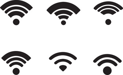 Black and White Vector Illustration of Wifi Signal Strength Icons | Wireless Network Connection Symbols for Technology and Internet Use