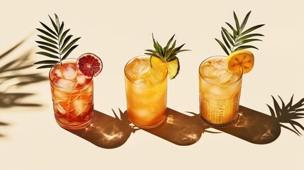Unique arrangements of assorted cocktails showcasing garnishes.