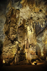 Beautiful stalactite rock formations in Phong Nha Cave in Phong Nha-Ke Bang National Park in Vietnam.