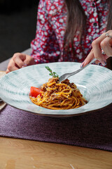 Fresh and delicious pasta with meat