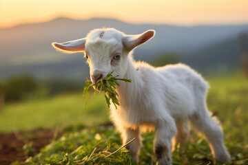Obraz premium white goat on a meadow