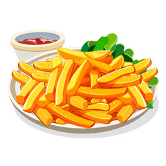 french fries on a plate ketchup no background