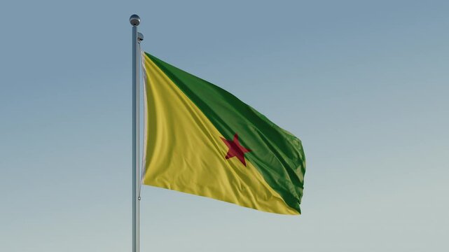 French Guiana Cayenne Flag seamless loop Cinematic Realistic Waving Blue Sky