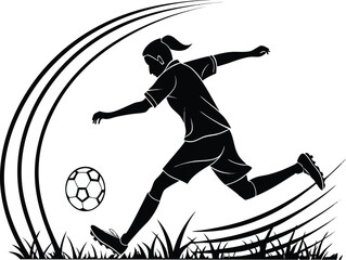 Silhouette of Soccer Player Kicking Ball – Action Pose Vector Illustration