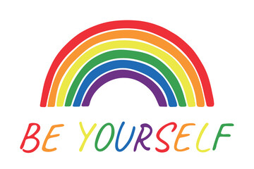 Colorful rainbow shape Gay pride flag Happy pride day LGBTQ community Pride Month Vector hand drawn doodle for posters, stickers, logo, cards