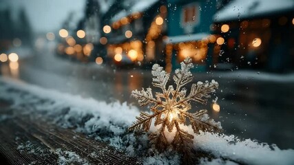 Snowflakes falling gently onto windowpane with visible icy texture and soft interior lighting from behind glass - Powered by Adobe