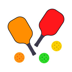 Colorful paddles and balls for playing pickleball