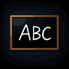 Chalkboard with "ABC" written in white, framed in wood against a dark background
