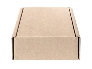 Closed brown cardboard flap square box mockup., showcasing a versatile packaging solution for various needs. Isolated