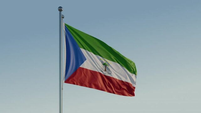 Equatorial Guinea Malabo Flag seamless loop Cinematic Realistic Waving Blue Sky