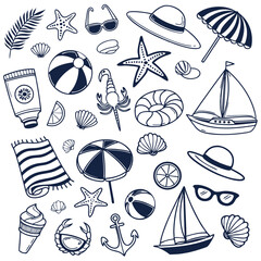 "Tropical Escape Essentials: Cute and Colorful Beach-Themed Vector Set"