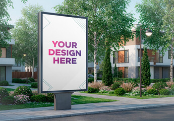 Billboard Mockup Advertising in Residential Neighborhood with Greenery