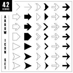 Set of Vector Arrow Icons in Various Styles Isolated on Transparent Background