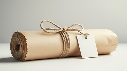 Kraft paper roll tied with jute twine and blank tag