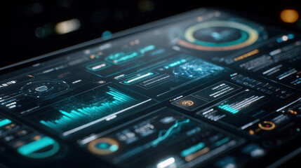 futuristic transparent holographic interface floating above digital tablet on desk featuring ai chatbot window code