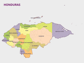 Map of Honduras showing its departments