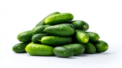 Fresh cucumbers piled on white background. Neural network AI generated