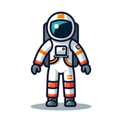 Cartoon Astronaut in White Spacesuit with American Flag Patch Illustration on White Background