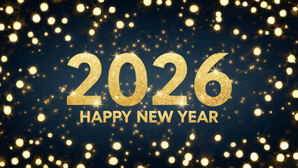 Festive 2026 Happy New Year with Golden Lights and Glitter