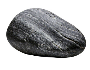 Smooth, dark grey river stone isolated on white.  Textured surface shows natural weathering.  Perfect for concepts of nature, simplicity, balance, or spawellness.