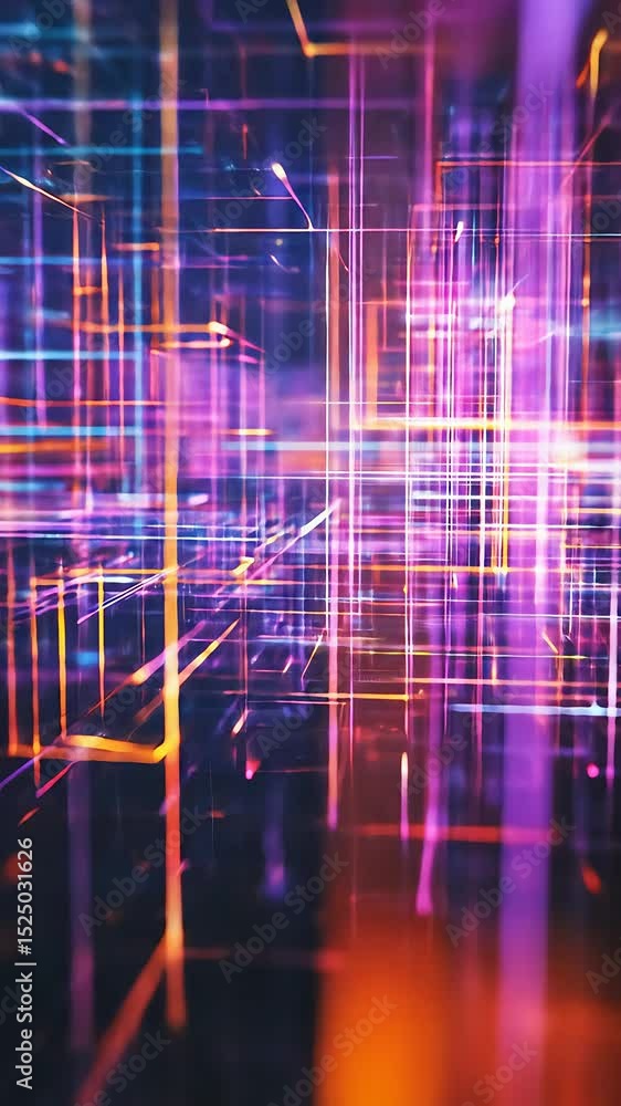 Aufkleber abstract digital landscape with vibrant neon lines and glowing cubes, symbolizing technological adva