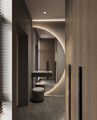 visualization of a dark modern interior of hall, antechamber, 3d rendering, cg illustration