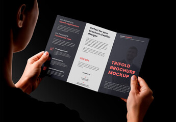 Person Holding tri-fold Brochure Mockup
