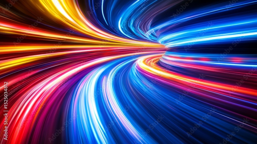 Poster Abstract light trails forming a tunnel of neon colors, creating a dynamic and futuristic sense of high speed