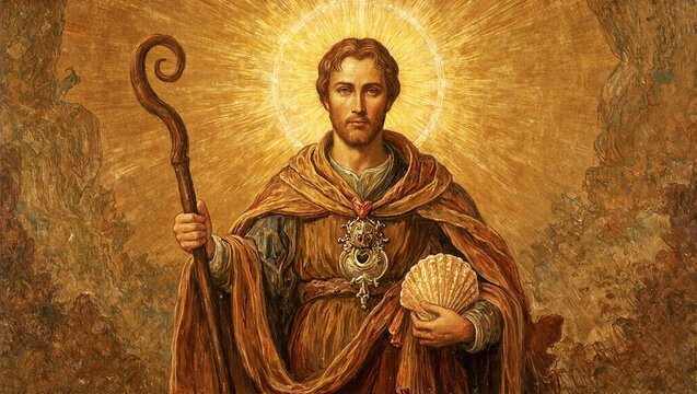 Saint james pilgrim oil painting