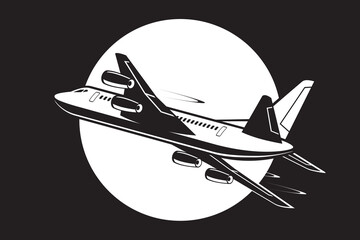Passenger aircraft flying in front of the sun – vector illustration