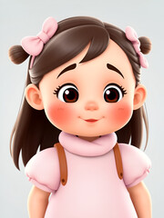 Fototapeta premium 3D Cartoon Baby Girl with Round Cheeks and Adorable Expressions