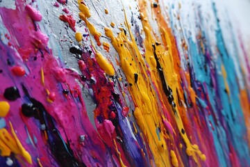 A splash of vibrant colors spills across the canvas, creating an abstract painted art piece that captures the energy of a modern, artistic expression.