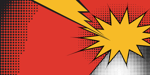 Dynamic Comic Book Style Explosion Background Red, Yellow, and Black Halftone Design
