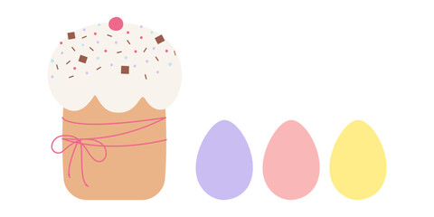 Traditional Easter Cake and Colorful Eggs Hand drawn Easter Greetings Festive Design elements Set