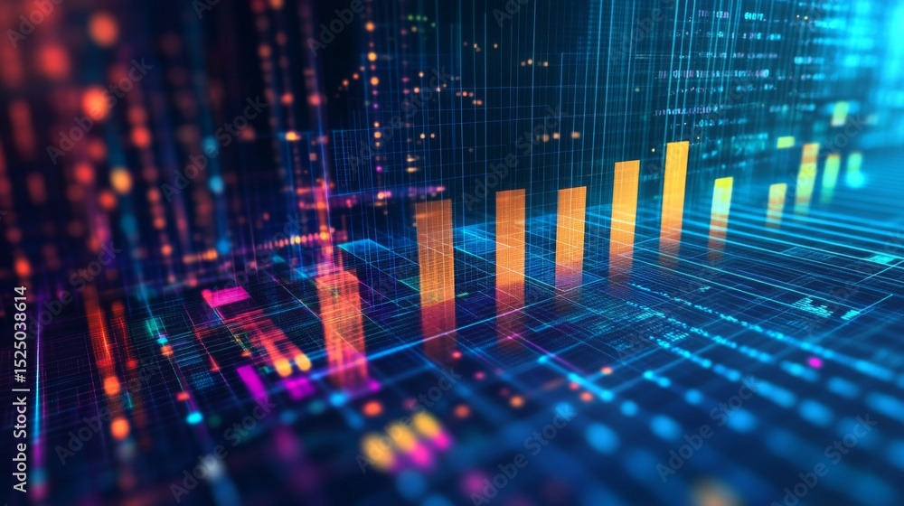 Leinwandbilder a d bar chart in vibrant colors representing financial growth, with glowing data points and a futuri