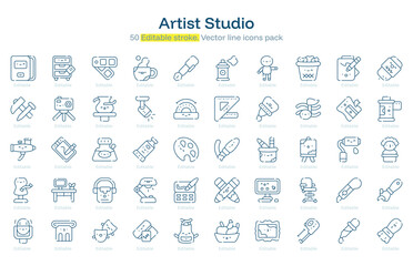 Artist Studio line icon pack. Artist Studio Stroke icon set. Editable Stroke icon
