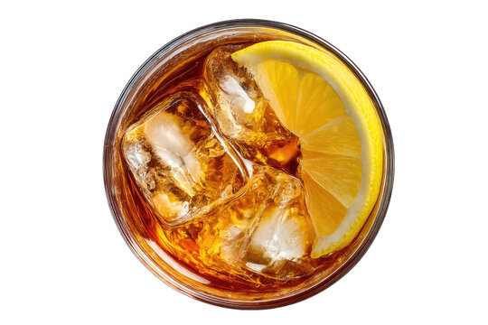 Top-down view of a chilled iced tea with lemon