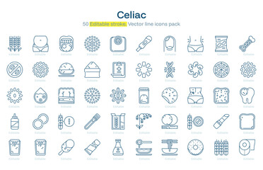 Celiac line icon pack. Celiac Stroke icon set. Editable Stroke icon