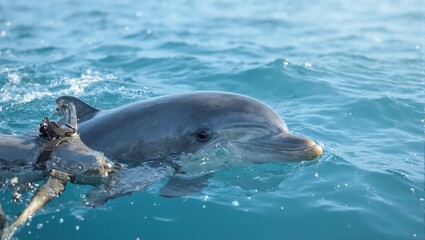 Obraz premium Friendly dolphin boat ride