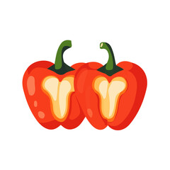 Simple flat 2D icon sliced bell pepper isolated on transparent background, vector, flat design, animation design, vector, flat design, animation design, simple flat 2D icon, minimalist design, clipart