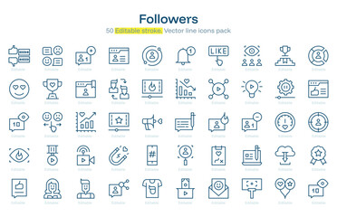 Followers line icon pack. Followers Stroke icon set. Editable Stroke icon