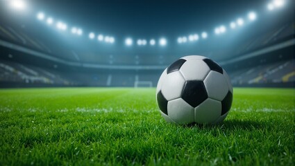 Fototapeta premium Football on grass in stadium