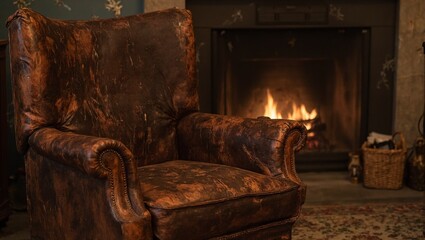 Cozy armchair by the fireplace